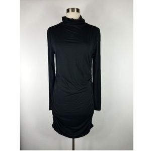 Ann Taylor Black Ruched Mock Neck Dress